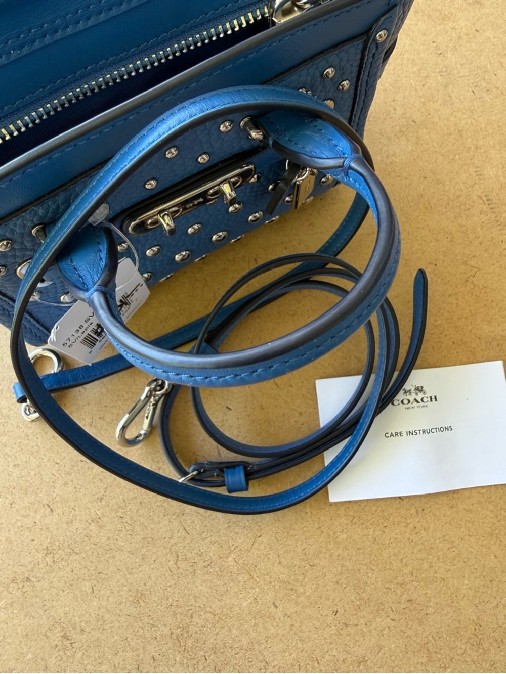 Coach Blue Studded Leather Rogue Satchel Silver Rivets NWT Crossbody Bag - Picture 8 of 15